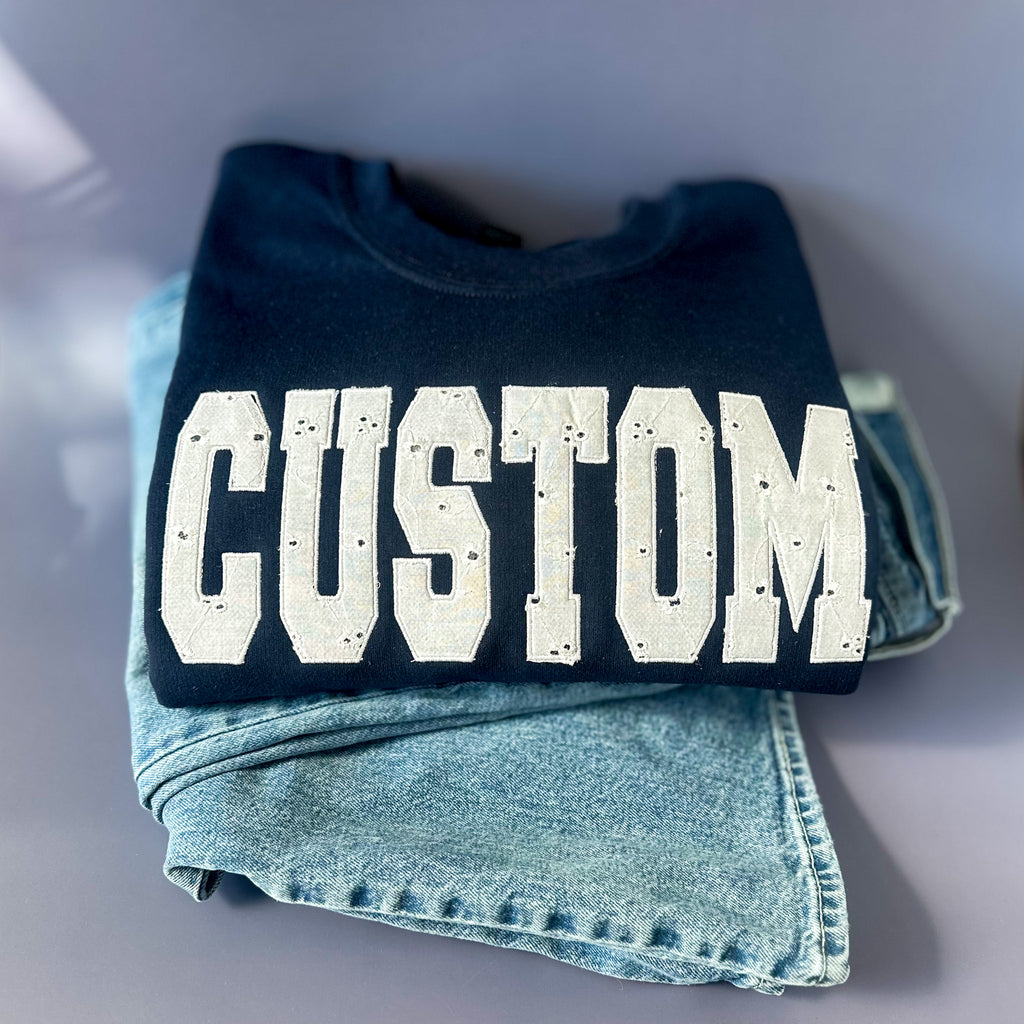 Custom Varsity Eyelet Appliqué Sweatshirt