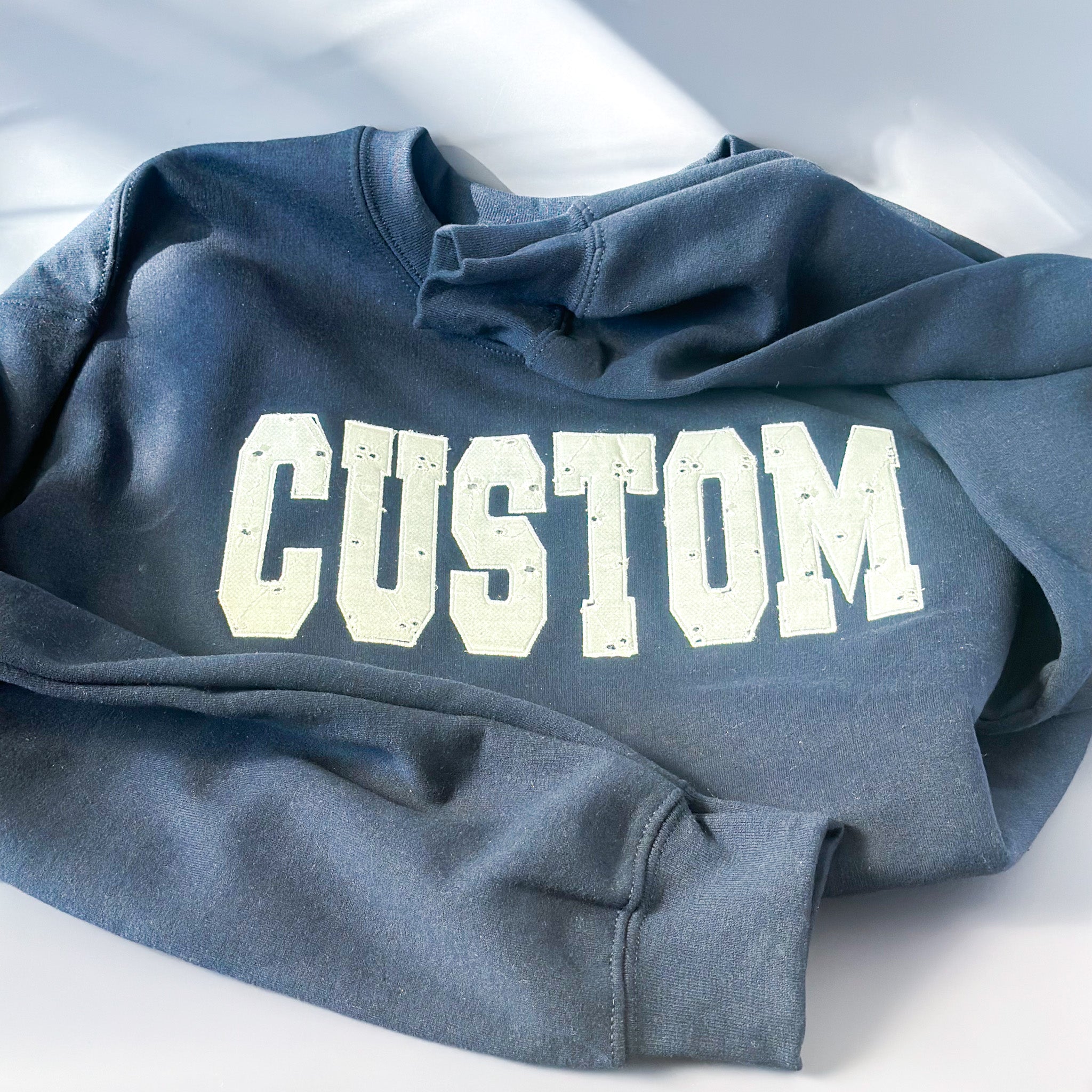 Custom Varsity Eyelet Appliqué Sweatshirt