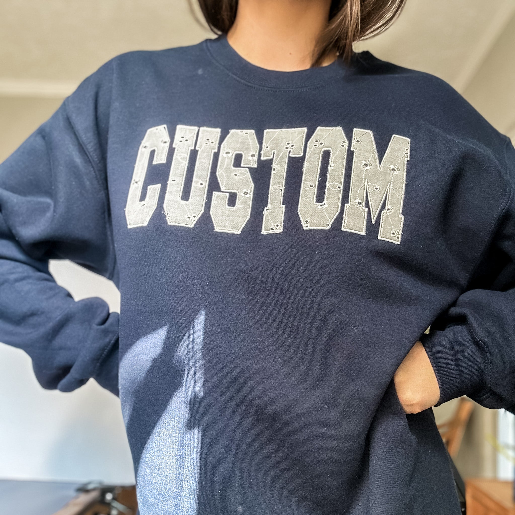 Custom Varsity Eyelet Appliqué Sweatshirt
